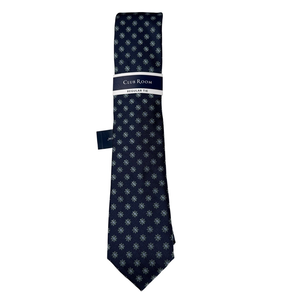 Club Room‎ Mens Regular Tie Navy Blue Mint Green Floral Medallion NWT